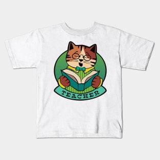 Teacher Cat Reading Book Kids T-Shirt